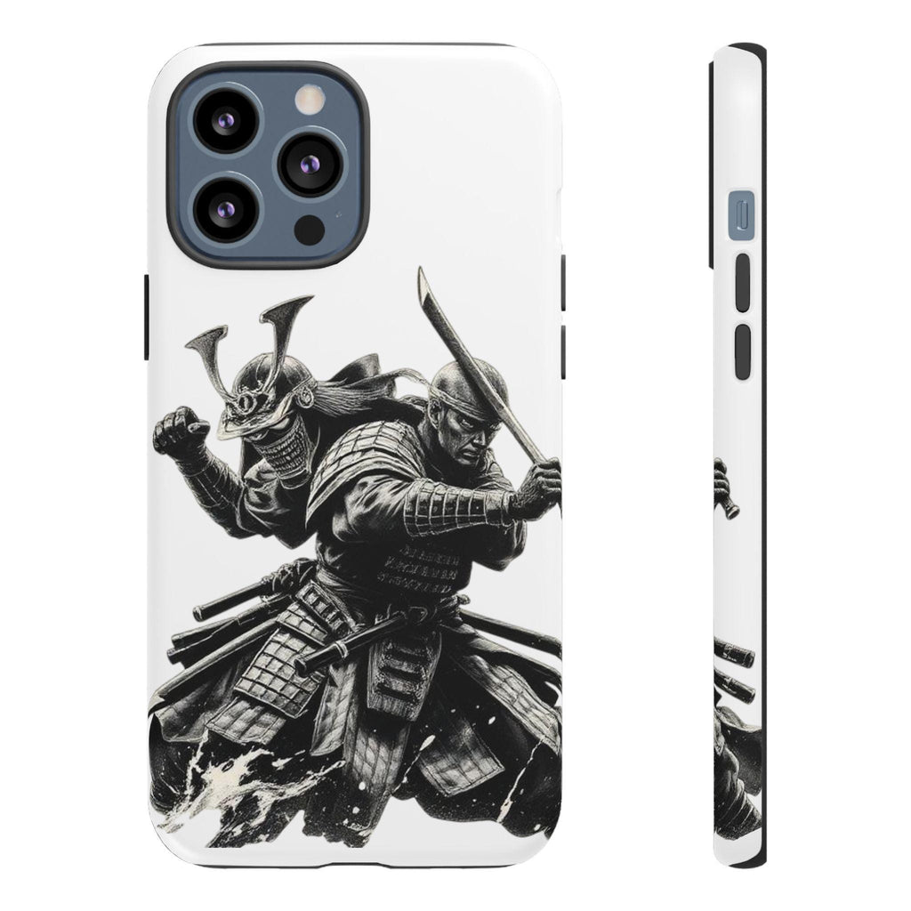 Samurai Warriors Phone Case | Black Ink Battle Illustration, Tough Case