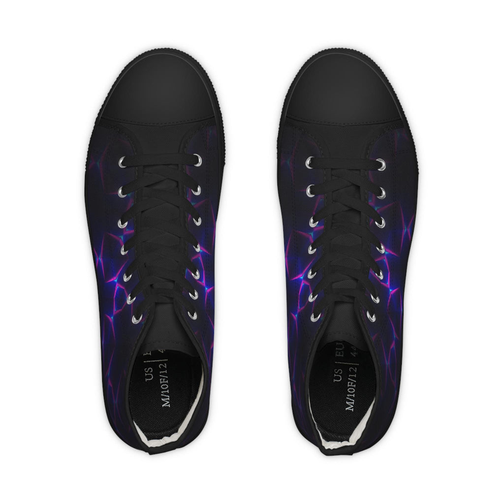 Neon Plasma Pattern High Top Sneakers | Purple Electric Wave Shoes