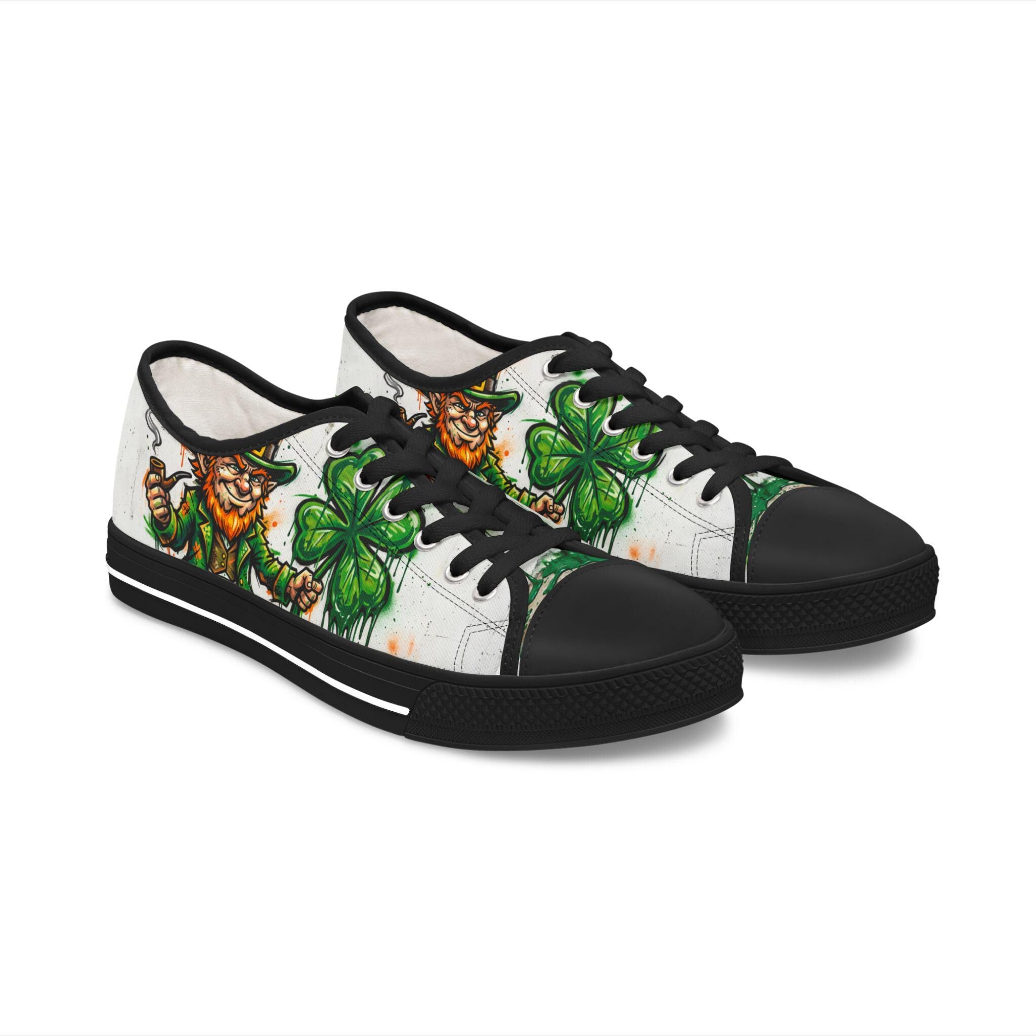 Leprechaun and Shamrock Women's Low Top Sneakers | St. Patrick's Day Shoes
