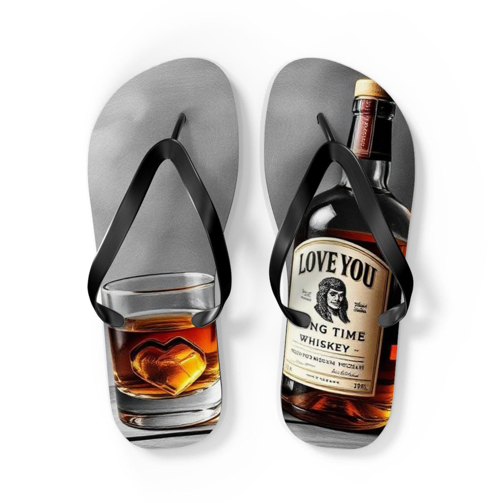 Whiskey Bottle and Heart Ice Flip Flops | Novelty Beach Sandals