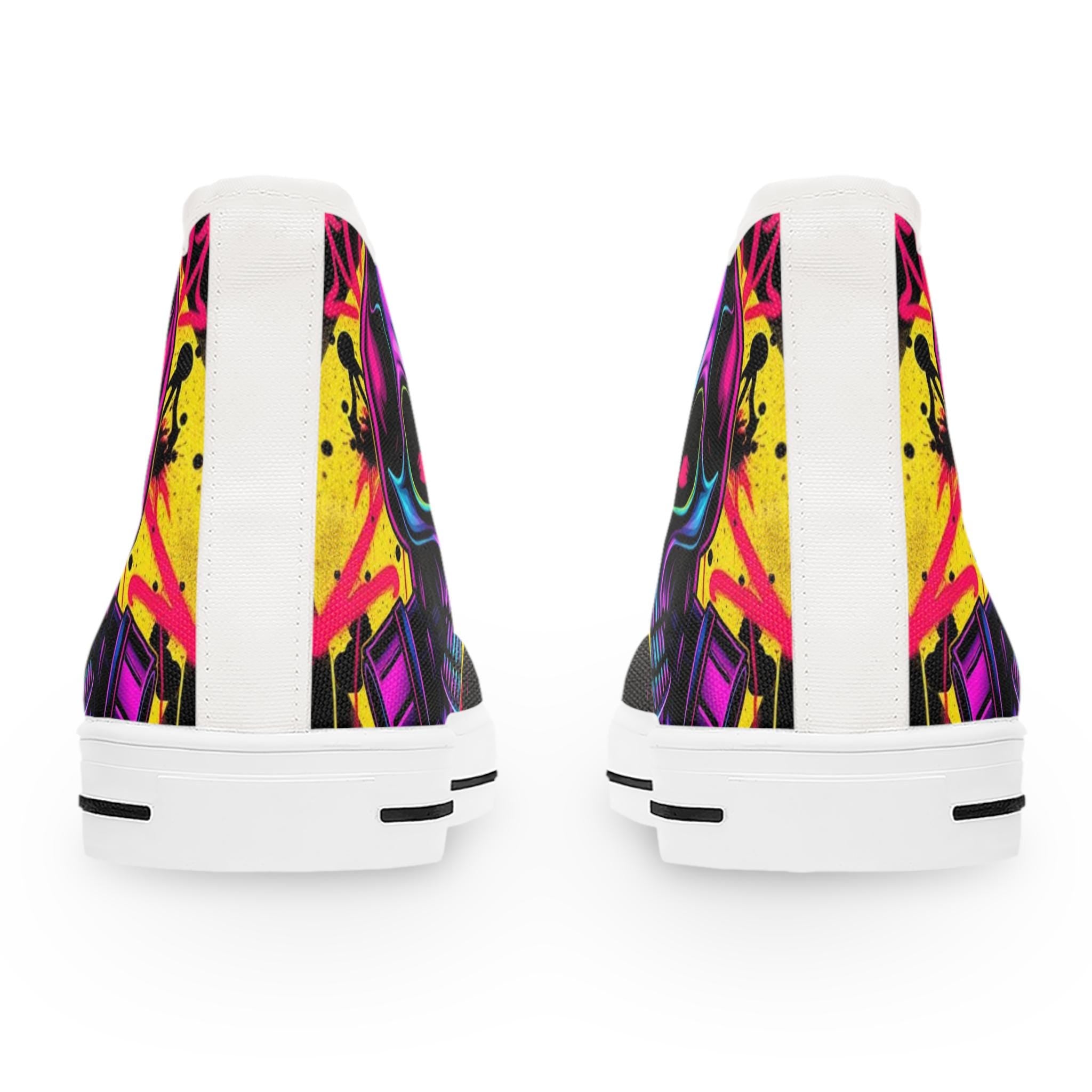 Neon Skull High Top Sneakers | Colorful Grunge Skate Shoes