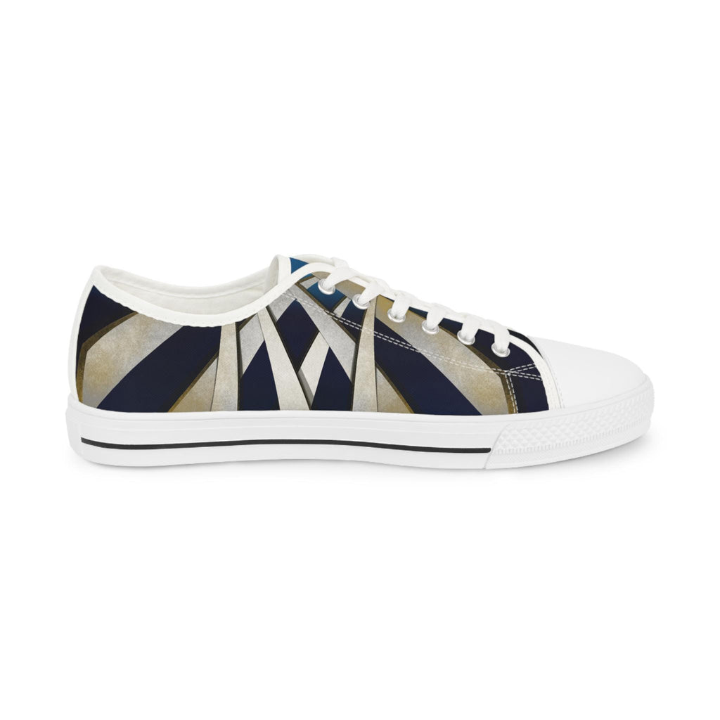 Geometric Striped Canvas Sneakers | Navy Blue Low Tops