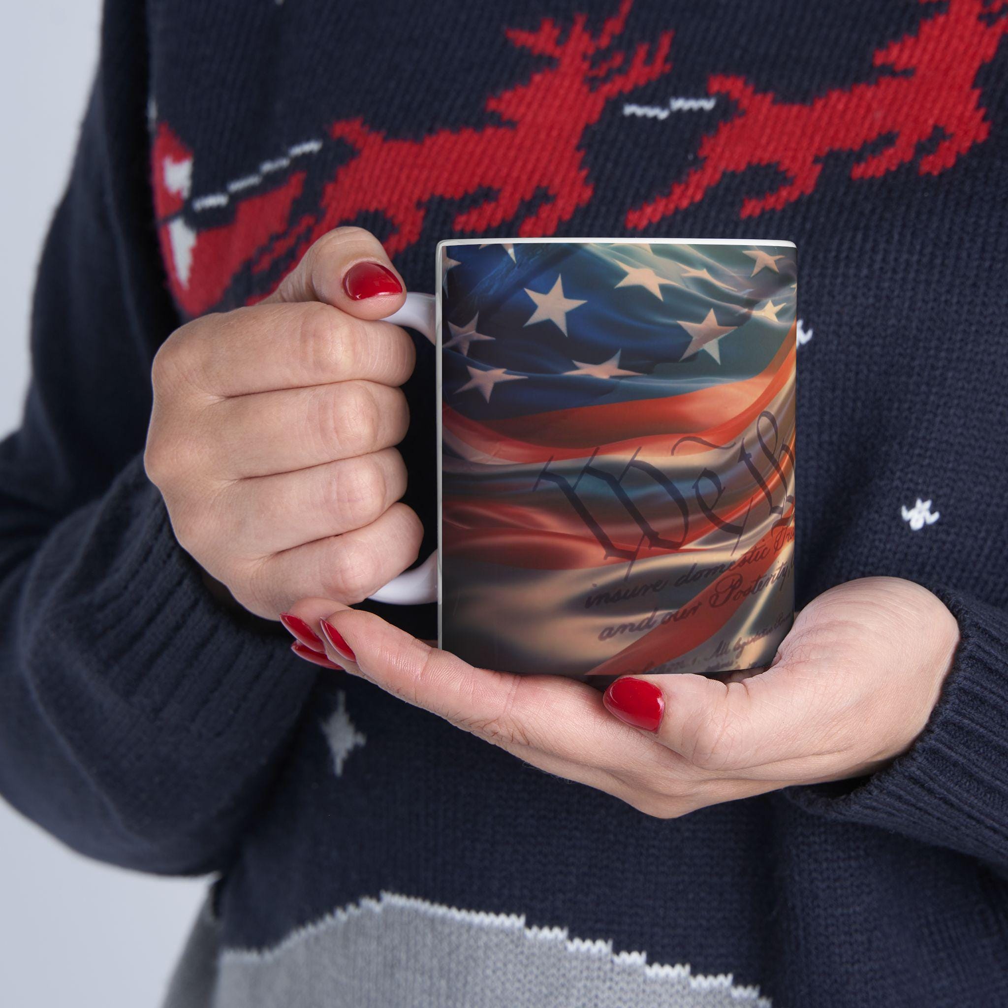 American Flag with Constitution Mug | Patriotic USA Stars & Stripes Ceramic