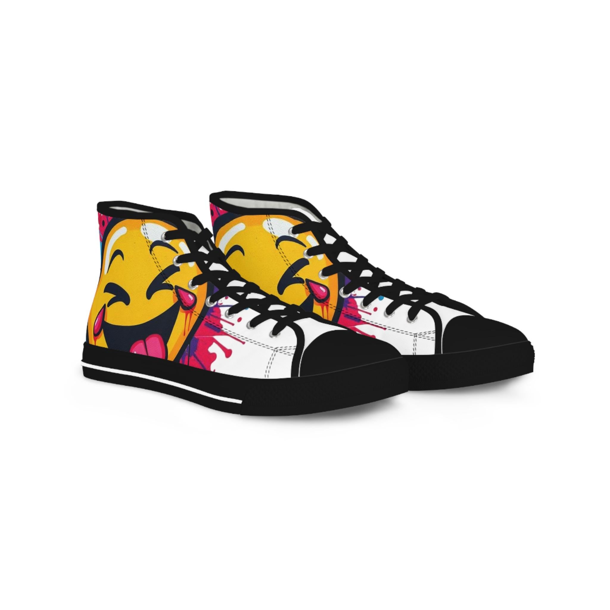 Emoji Tongue Smile High Top Sneakers | Colorful Street Art, Drip Paint