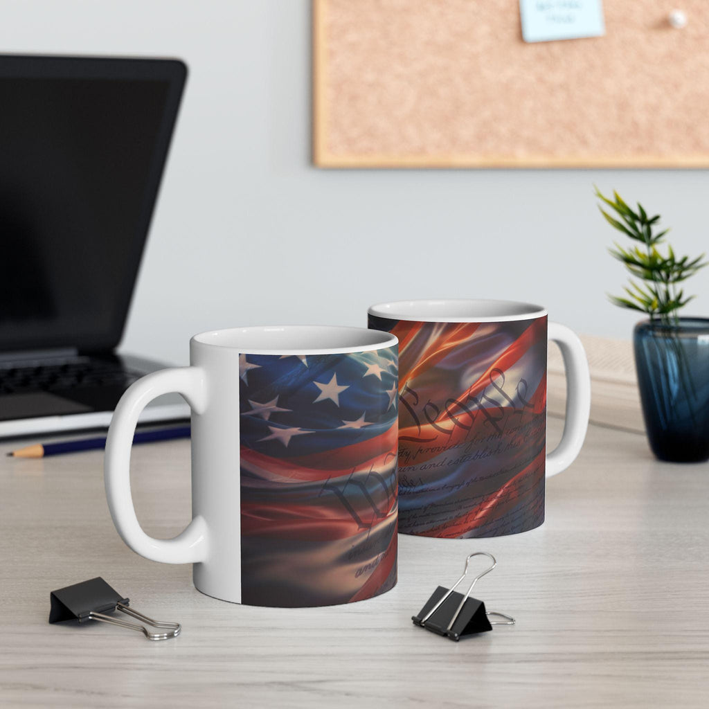 American Flag with Constitution Mug | Patriotic USA Stars & Stripes Ceramic
