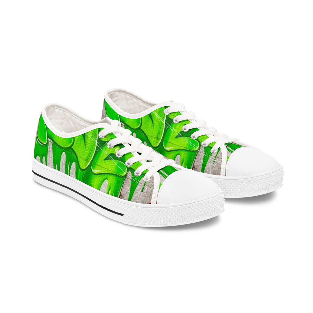 Green Paint Drip Women's Low Top Sneakers | Neon Slime Design