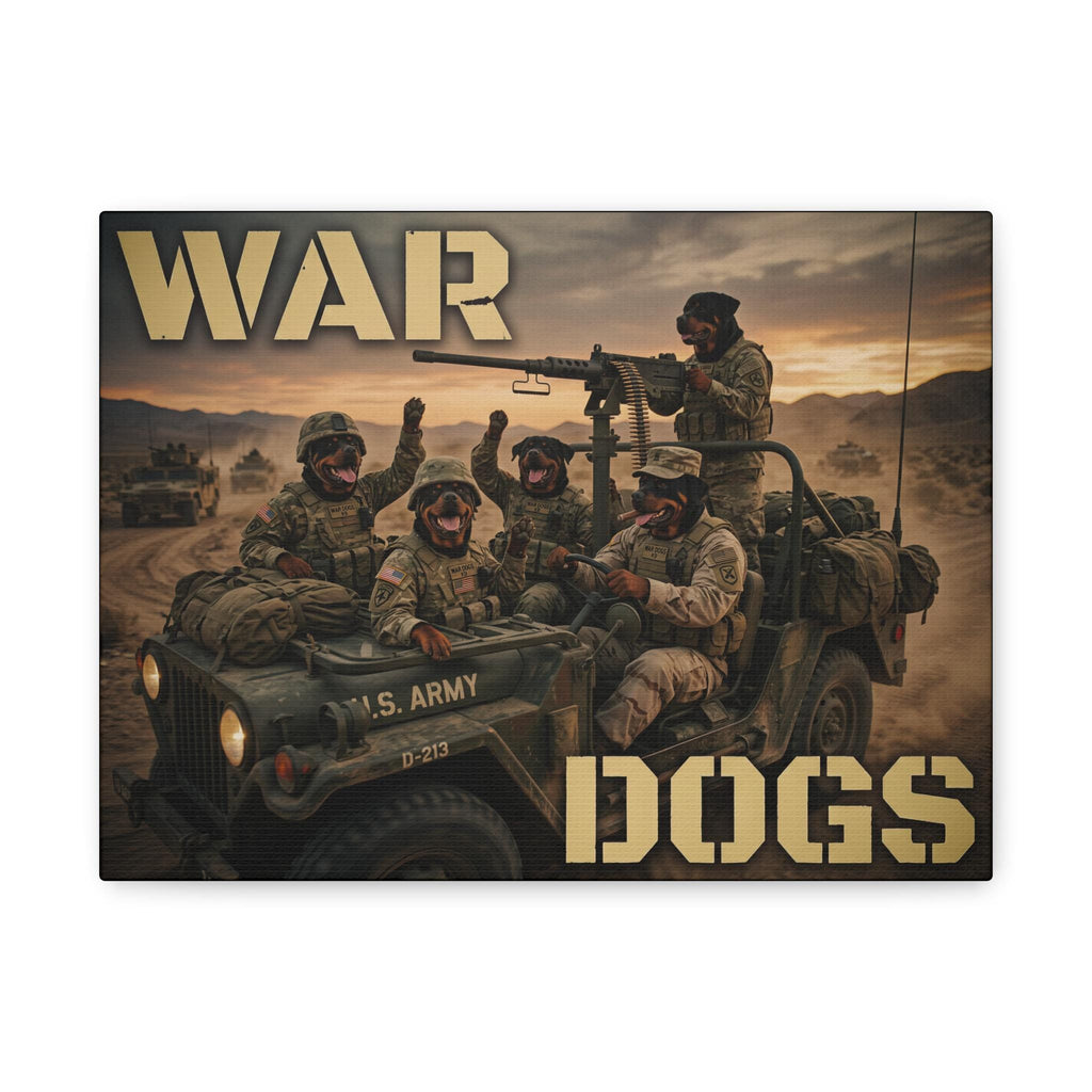 War Dogs Canvas Print | Military Jeep Soldiers Matte Stretched Wall Art