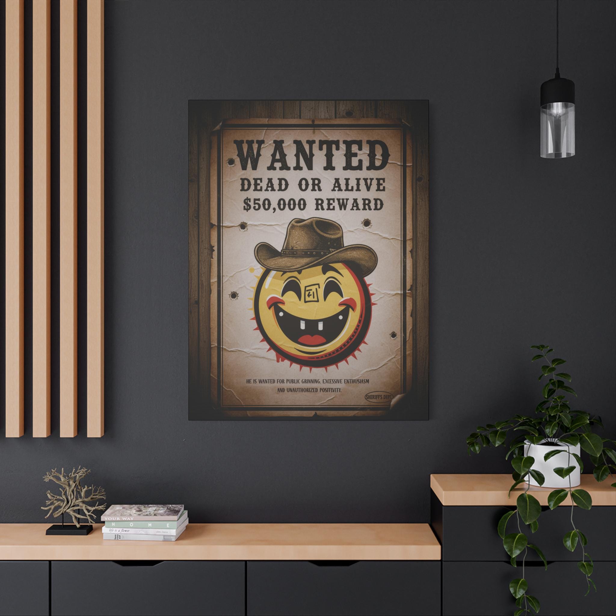 Smiley Cowboy Wanted Poster Canvas