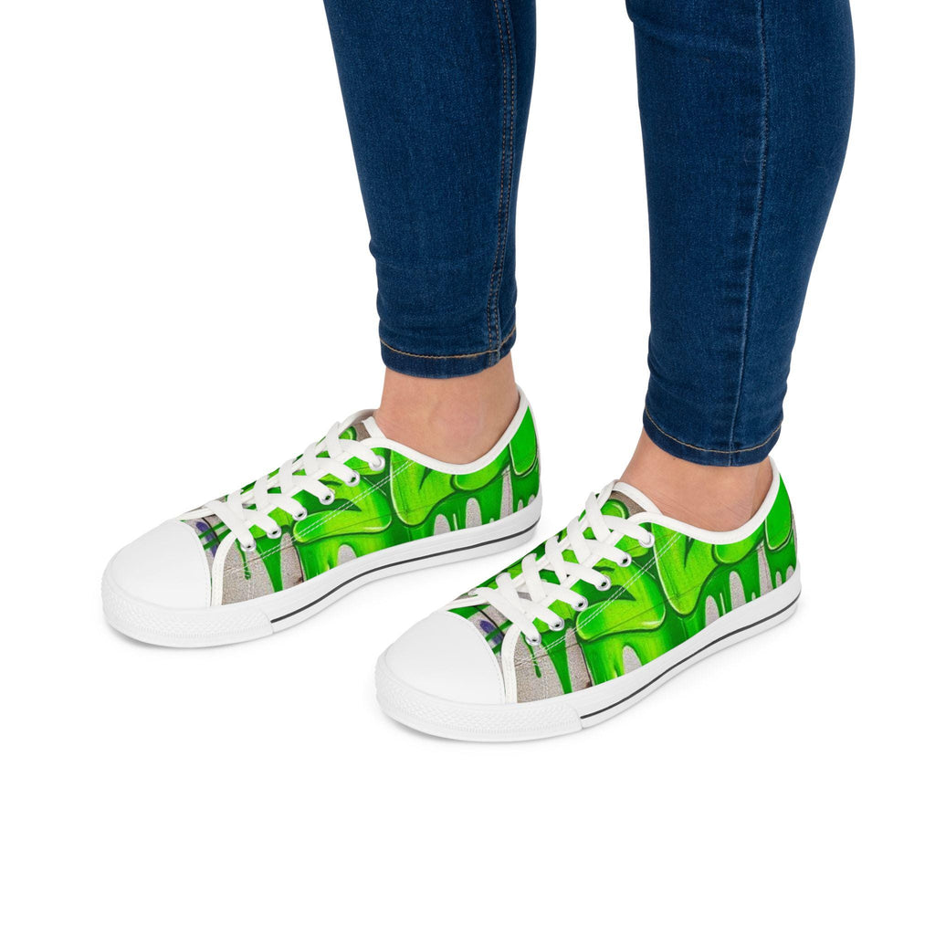 Green Paint Drip Women's Low Top Sneakers | Neon Slime Design