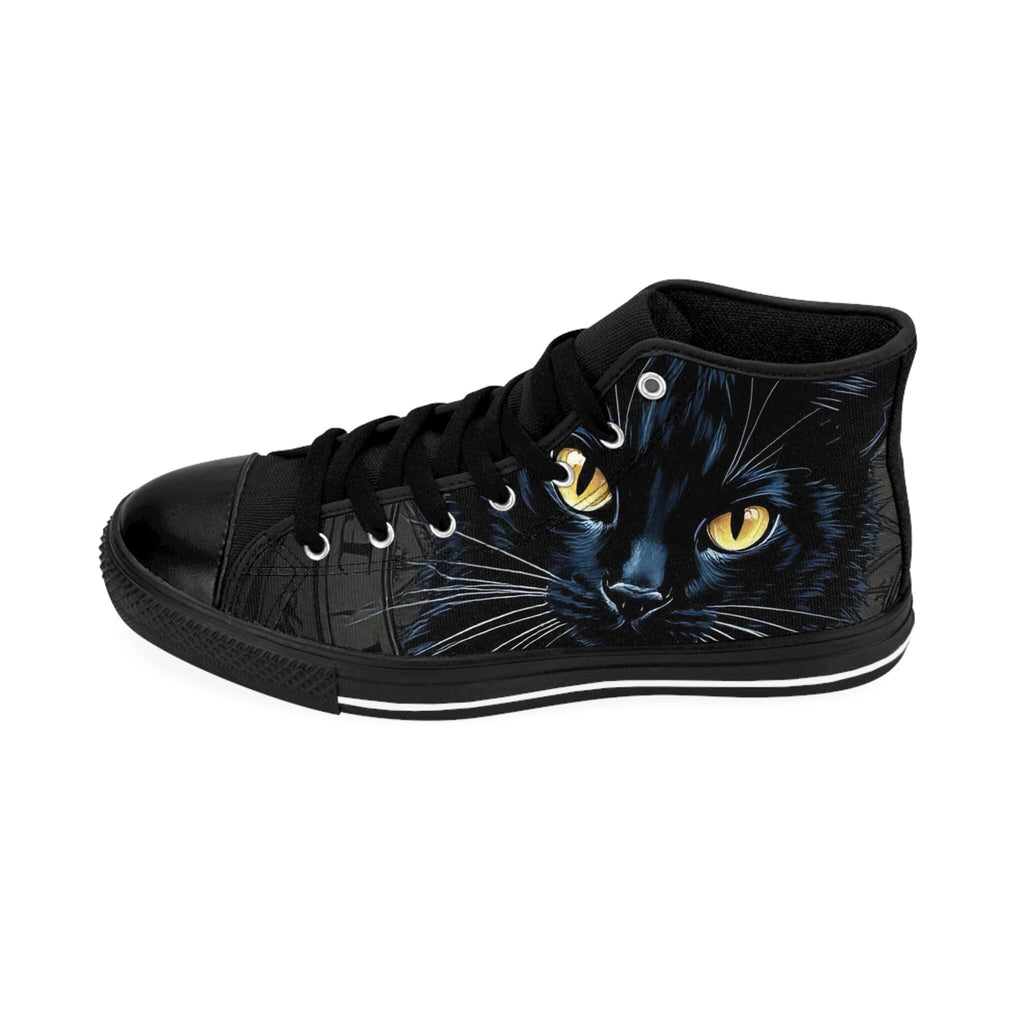 Black Cat Face Sneakers | High Top Shoes, Yellow Eyes Cat Illustration