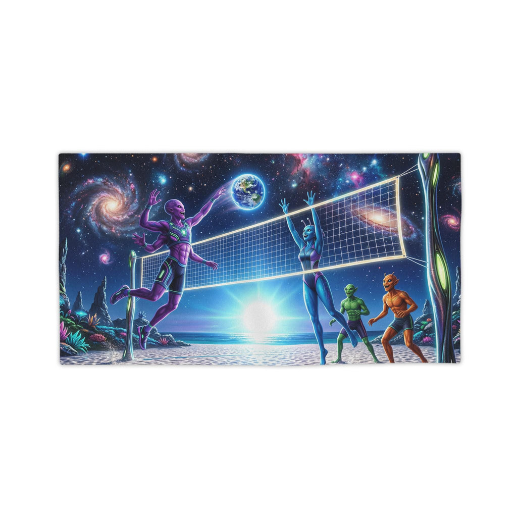 Galactic Beach Volleyball Beach Towel | Space Sunset Alien Players