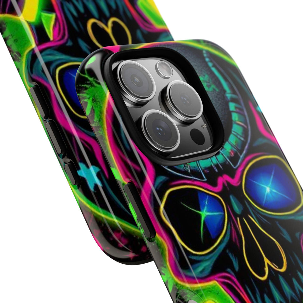 Neon Green Graffiti Skull Hard Shell Phone Case