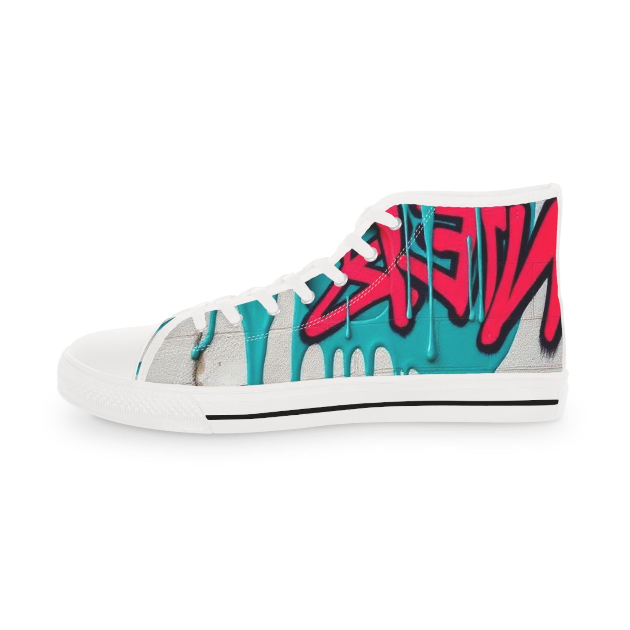Teal Pink Street Graffiti Men's High Top Sneakers | Urban Skate Style