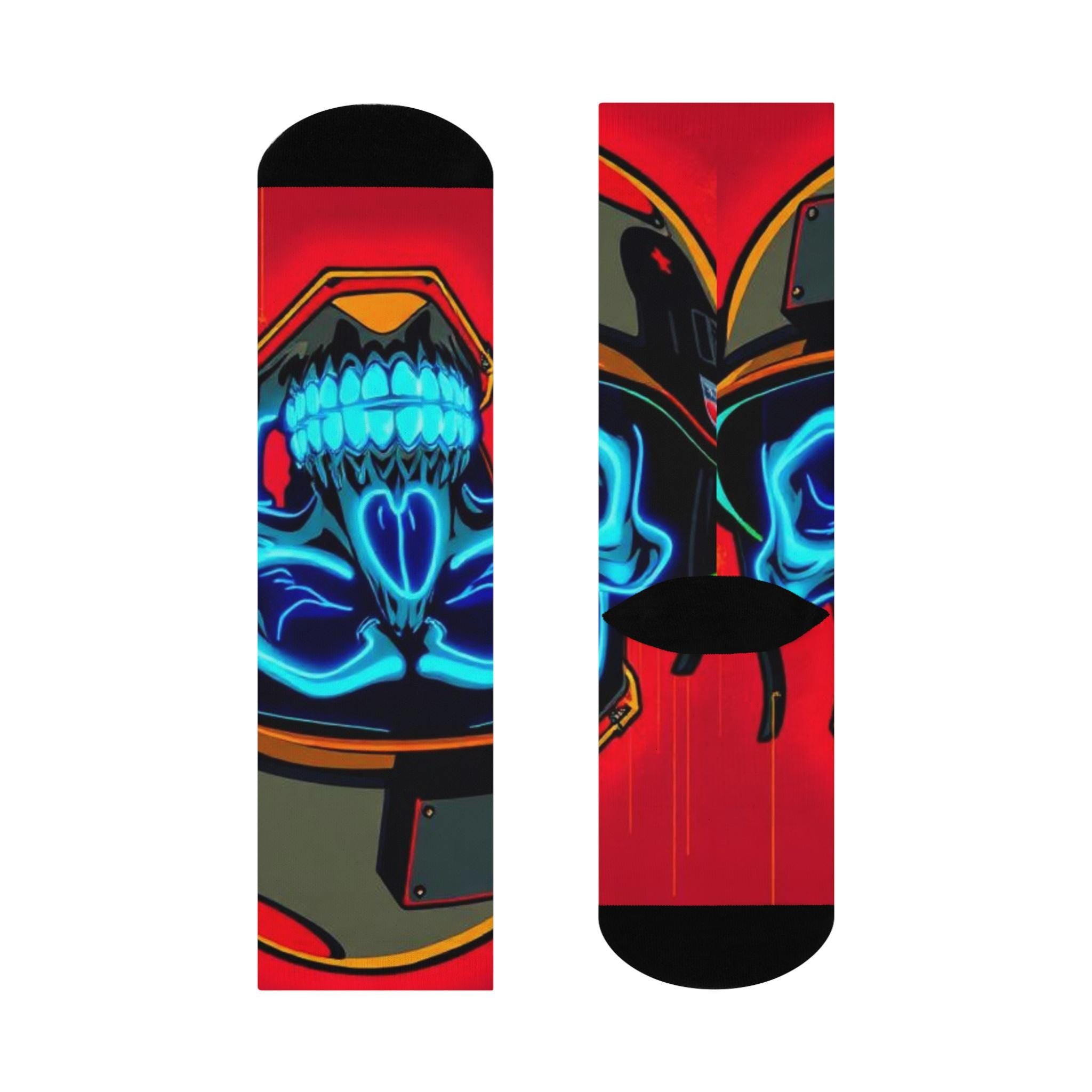 Neon Skull Crew Socks | Cushioned Biker Helmet Design