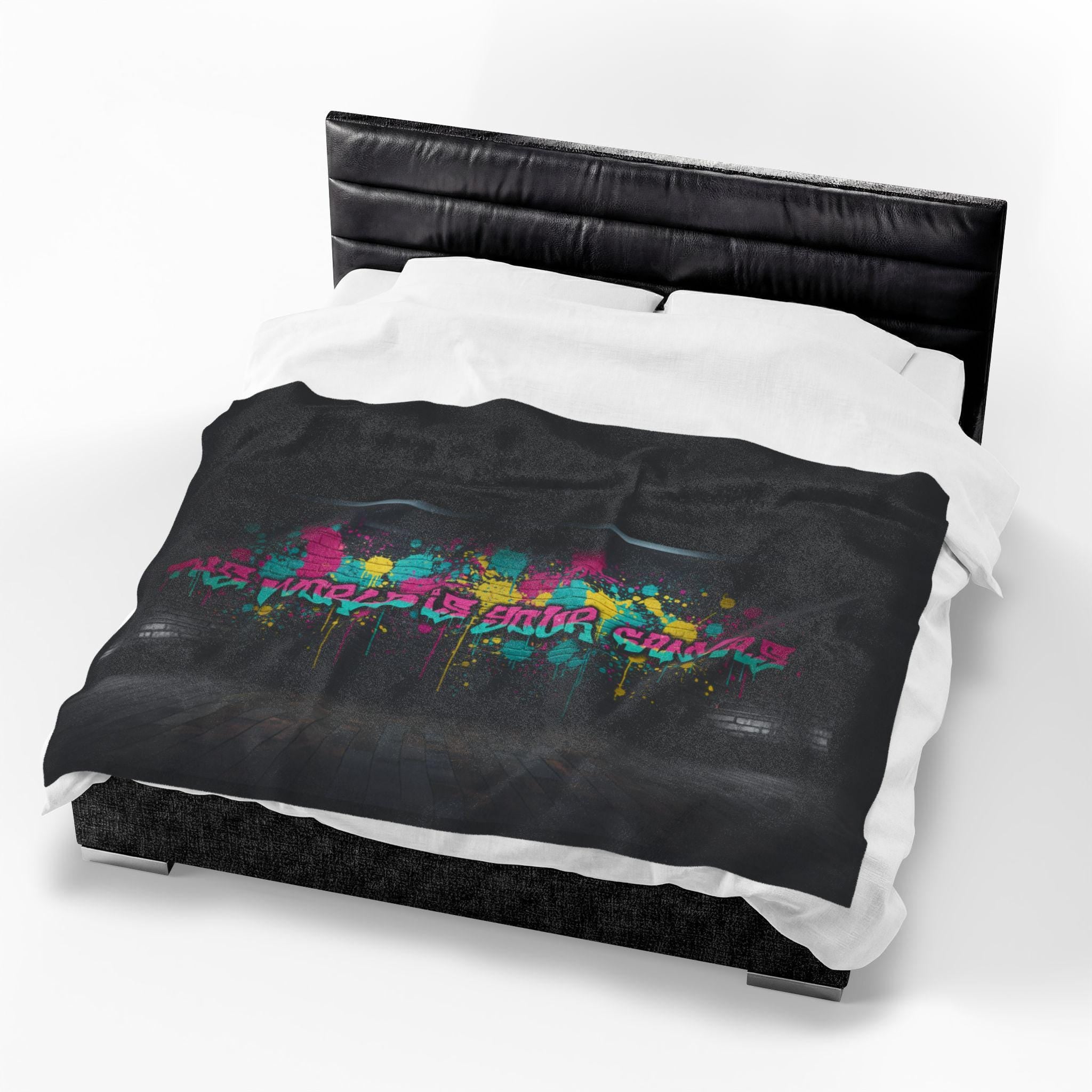 Neon Graffiti The World Is Your Canvas Art Blanket | Urban Spray Paint Alley Mural