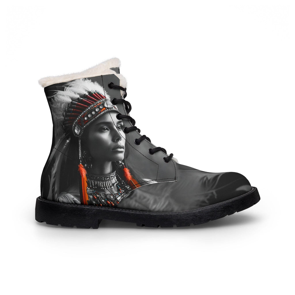 Native American Chief Portrait Boots | Fur Lined Leather Boots