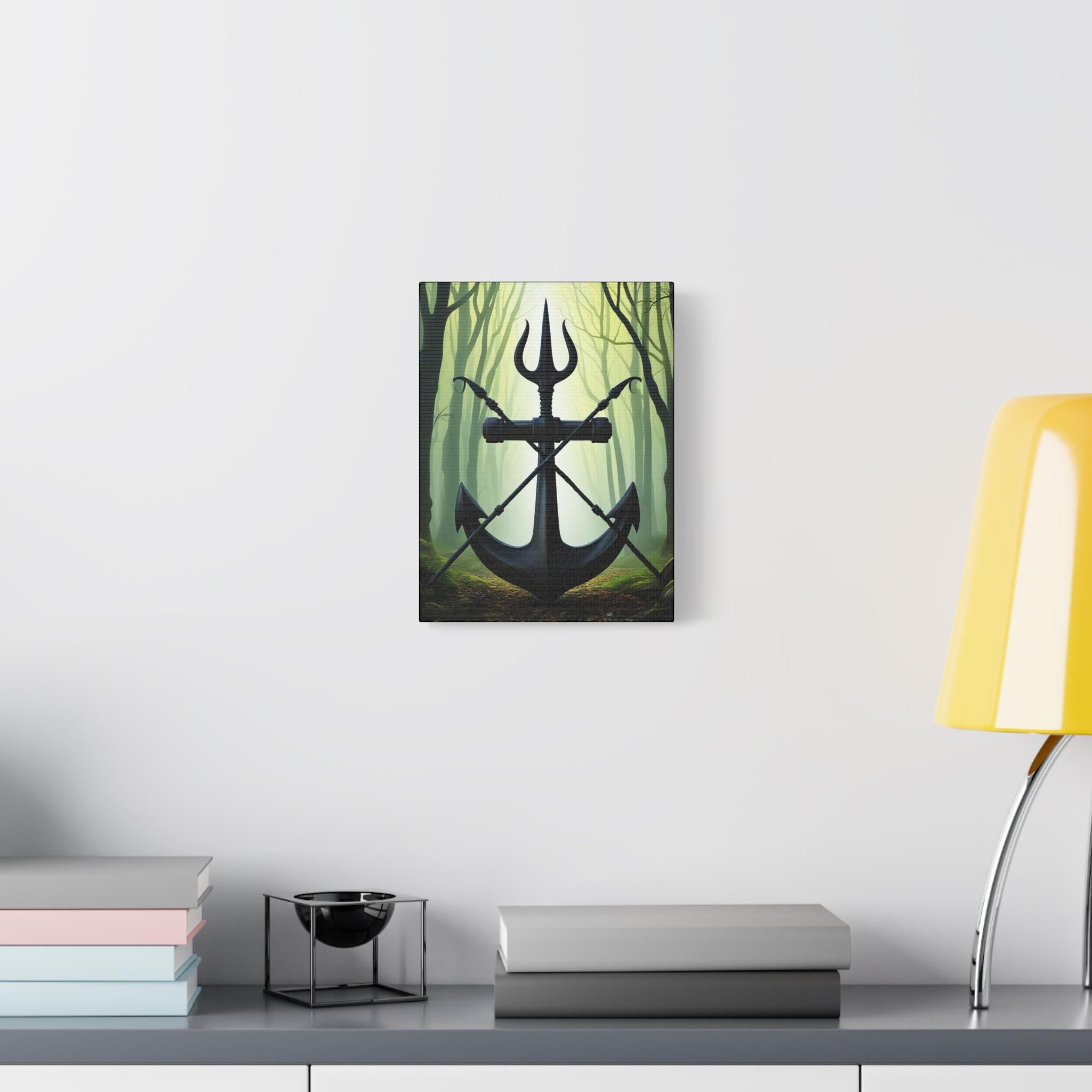 Anchor and Trident Forest Illustration Canvas | Stretched Matte Canvas