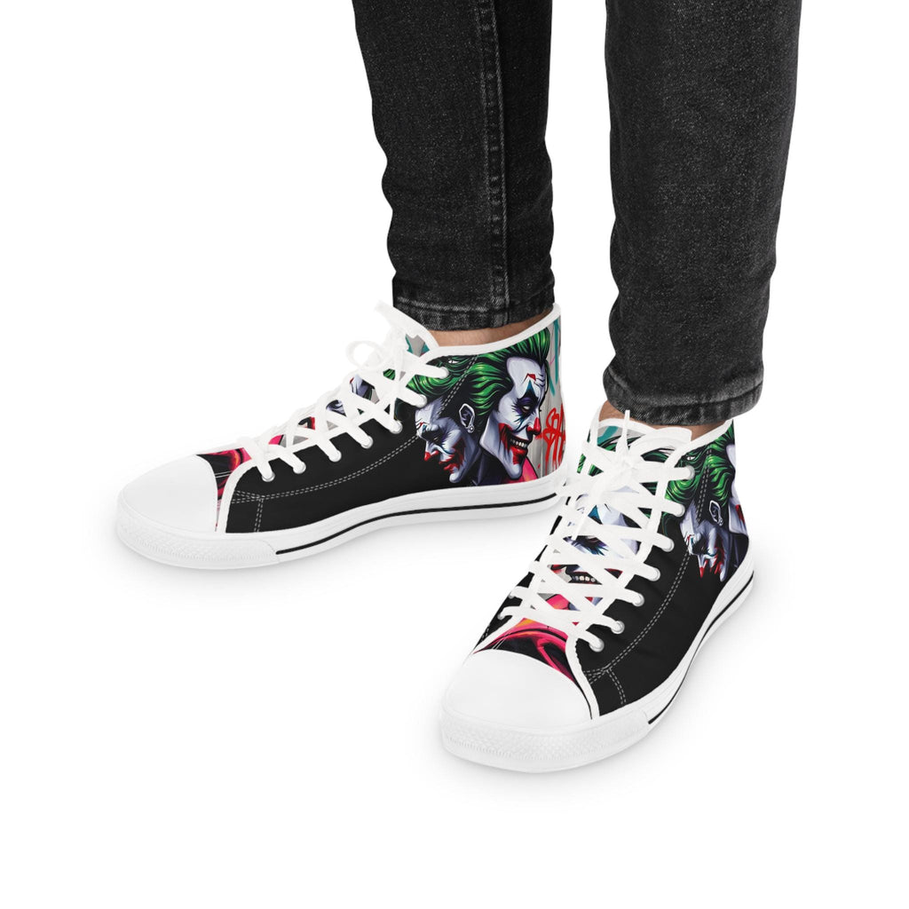 Men's Joker Clown Face High Top Sneakers, Comic Book Art Footwear