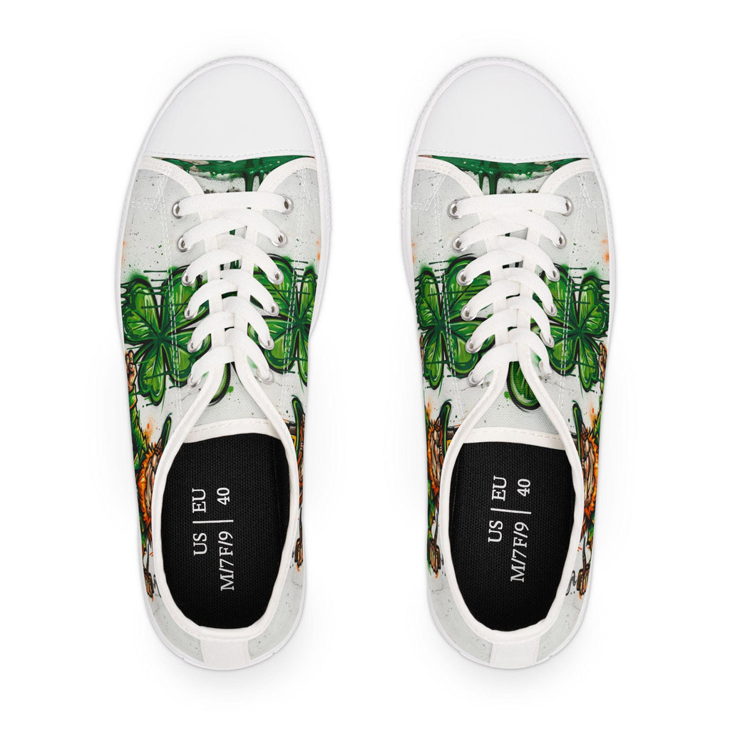 Leprechaun and Shamrock Women's Low Top Sneakers | St. Patrick's Day Shoes