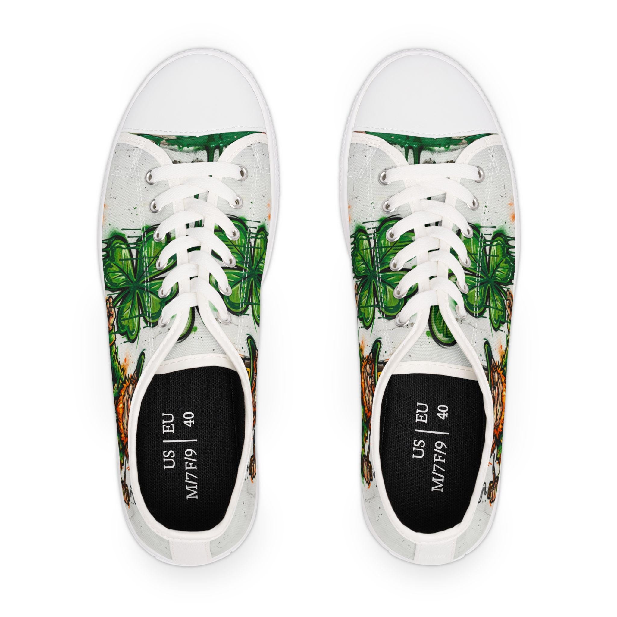 Leprechaun and Shamrock Women's Low Top Sneakers | St. Patrick's Day Shoes