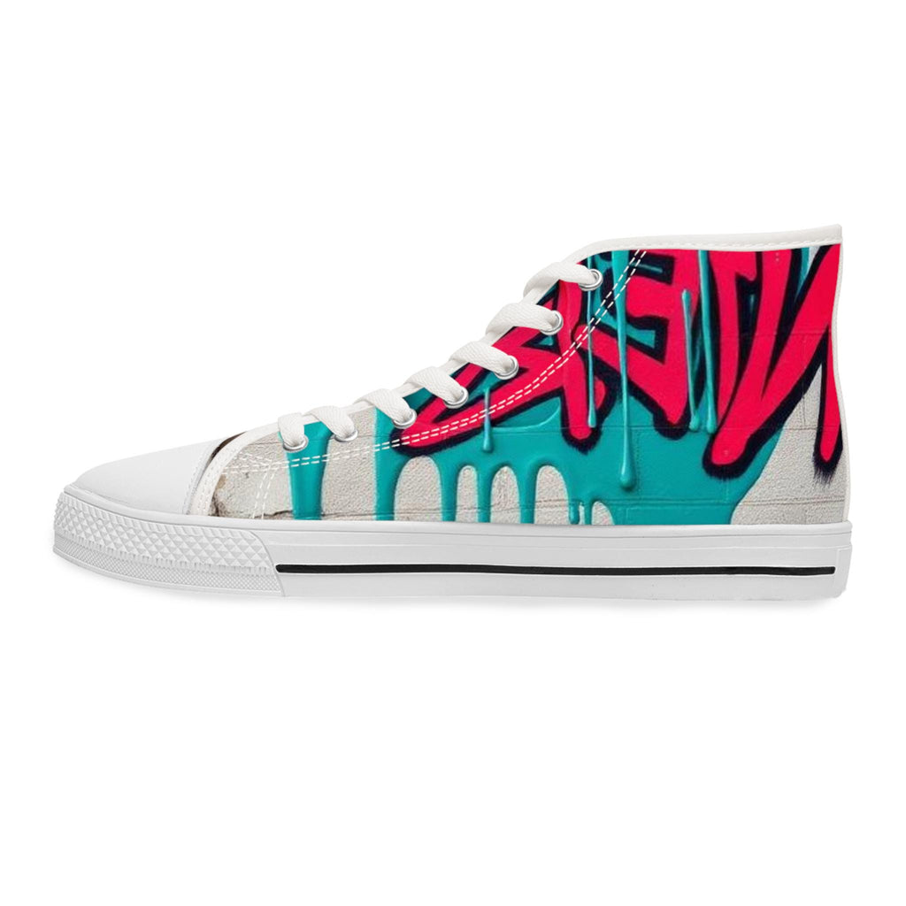 Teal Pink Street Graffiti Women's High Top Sneakers | Street Art Pattern