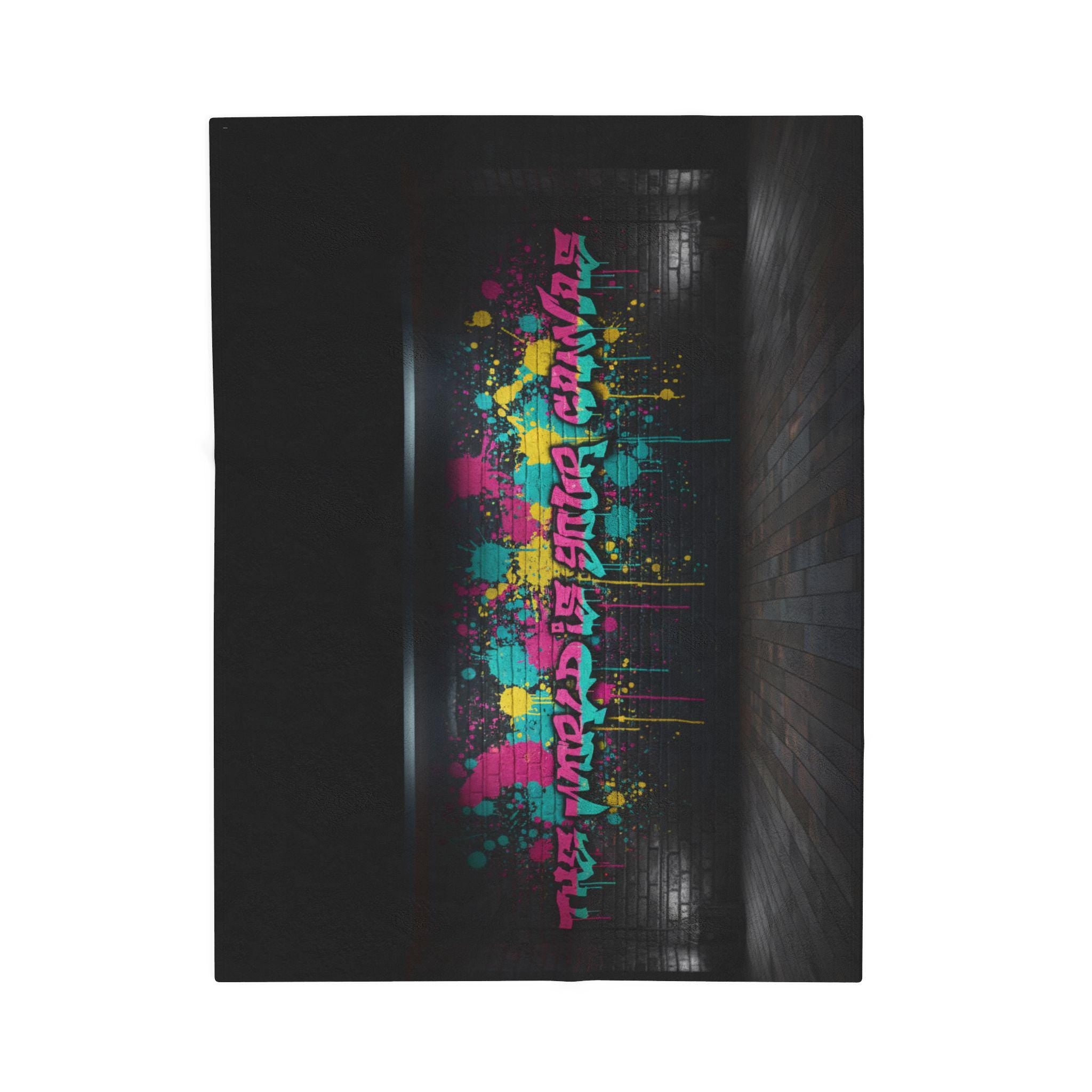 Neon Graffiti The World Is Your Canvas Art Blanket | Urban Spray Paint Alley Mural