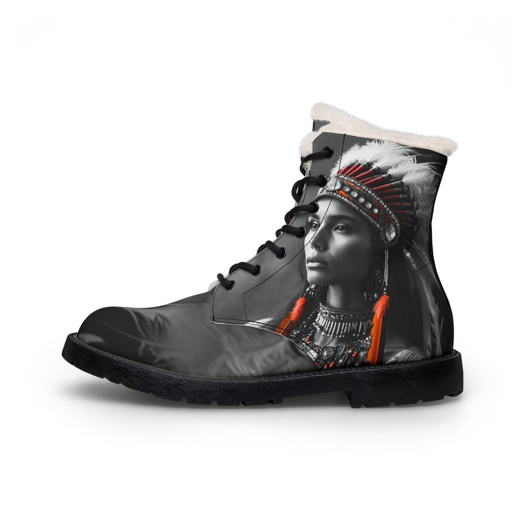 Native American Chief Portrait Boots | Fur Lined Leather Boots