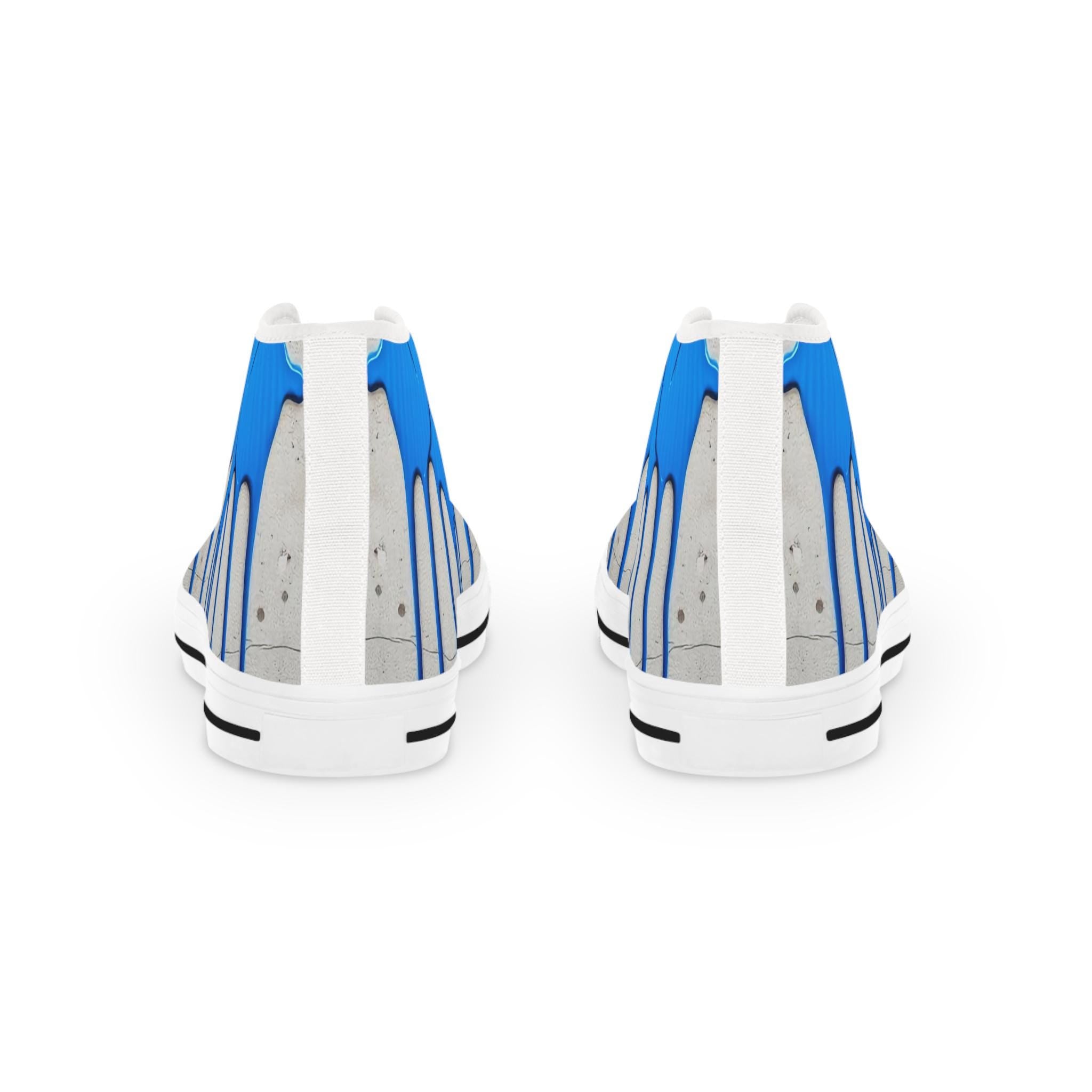 Blue Paint Drip High Top Sneakers | Abstract Streetwear Canvas Shoes