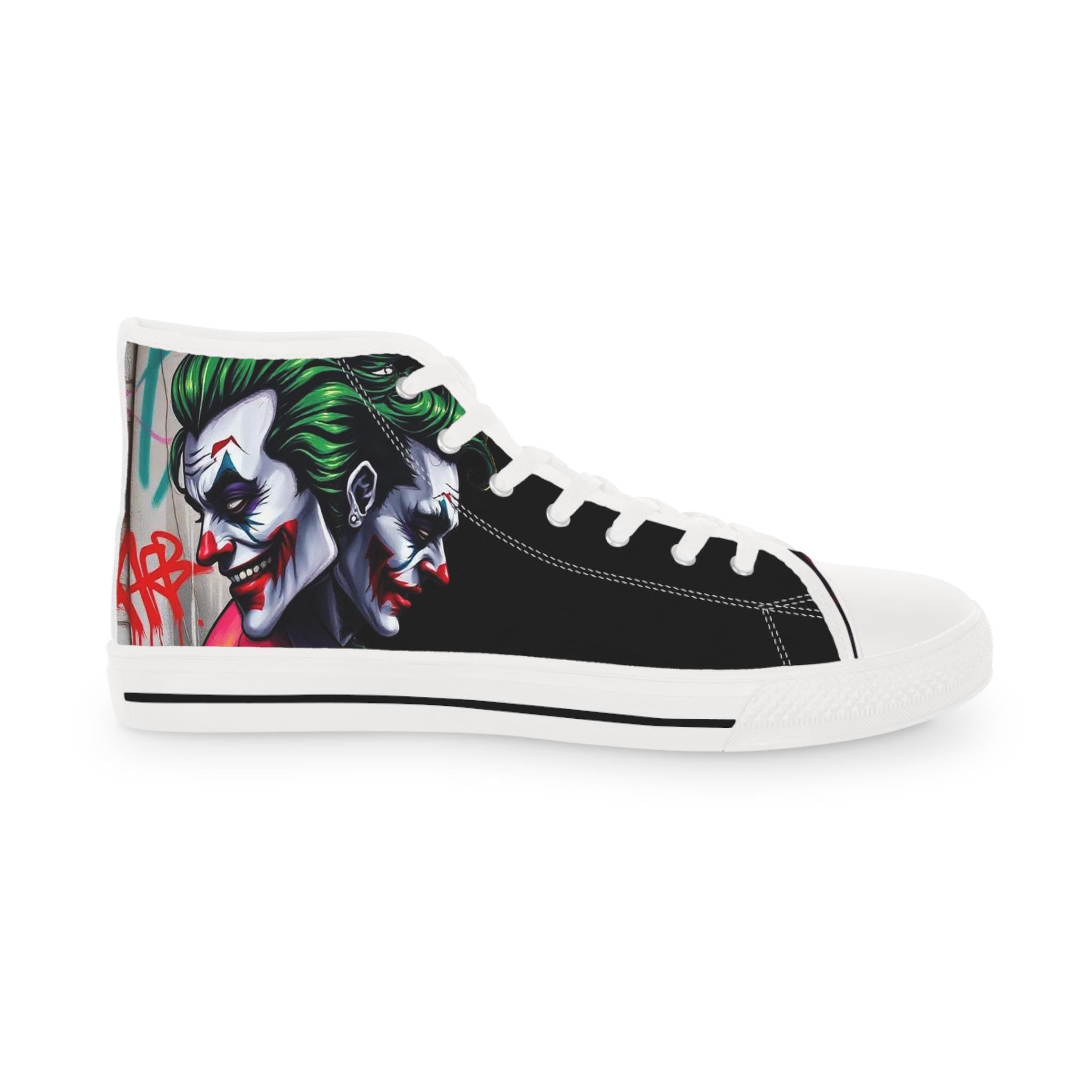 Men's Joker Clown Face High Top Sneakers, Comic Book Art Footwear