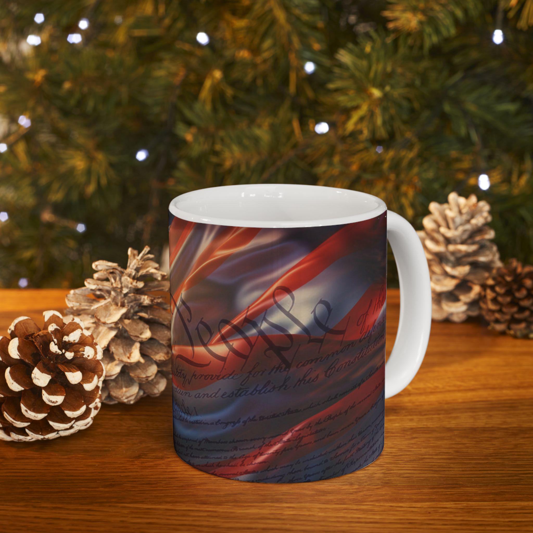 American Flag with Constitution Mug | Patriotic USA Stars & Stripes Ceramic