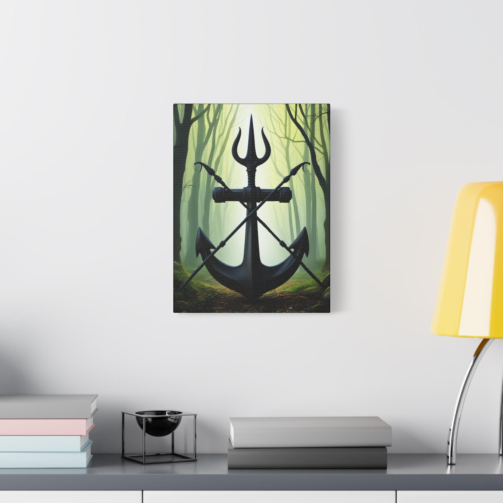 Anchor and Trident Forest Illustration Canvas | Stretched Matte Canvas