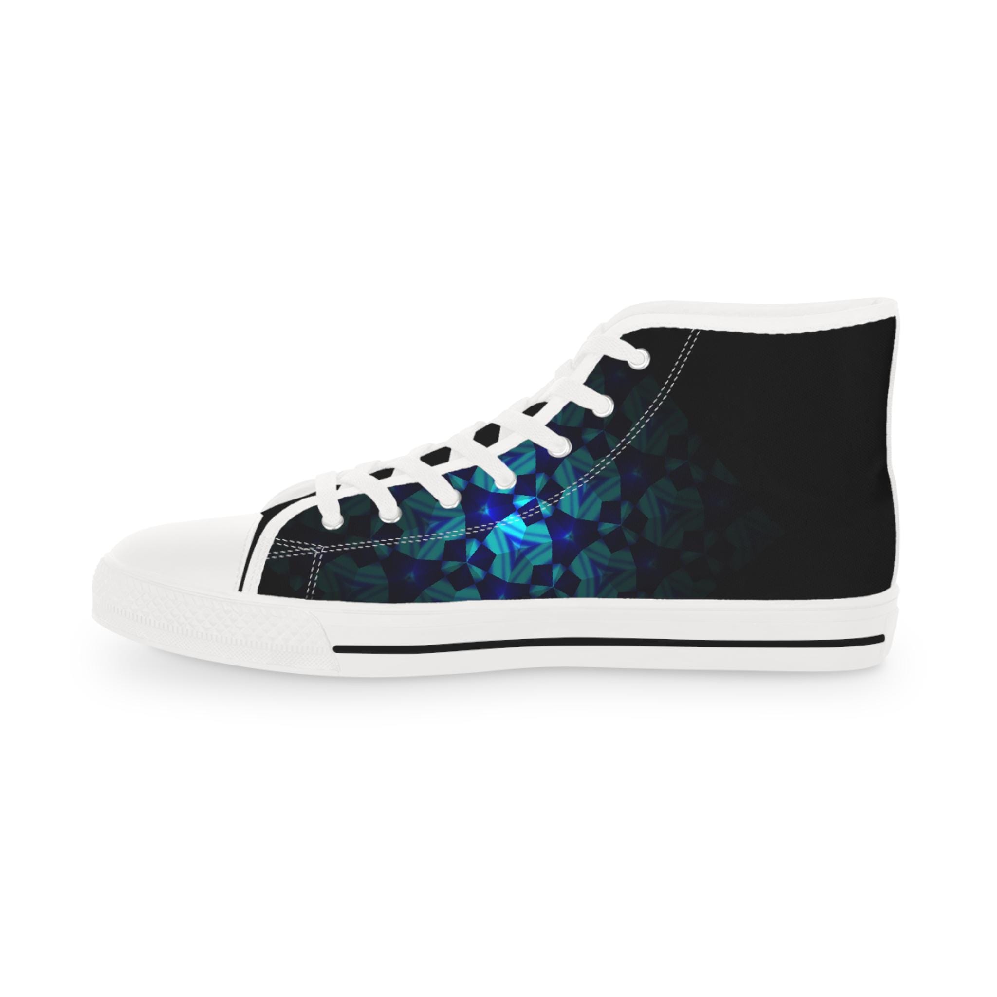 Teal Geometric Mosaic High Top Sneakers | Abstract Pattern Canvas Shoes