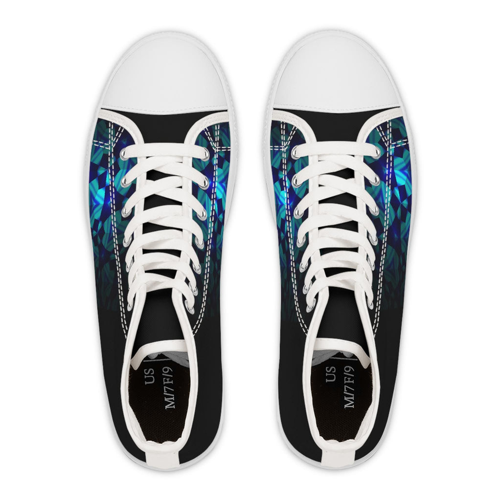 Teal Geometric Mosaic Women's High Top Sneakers | Patterned Canvas Shoes