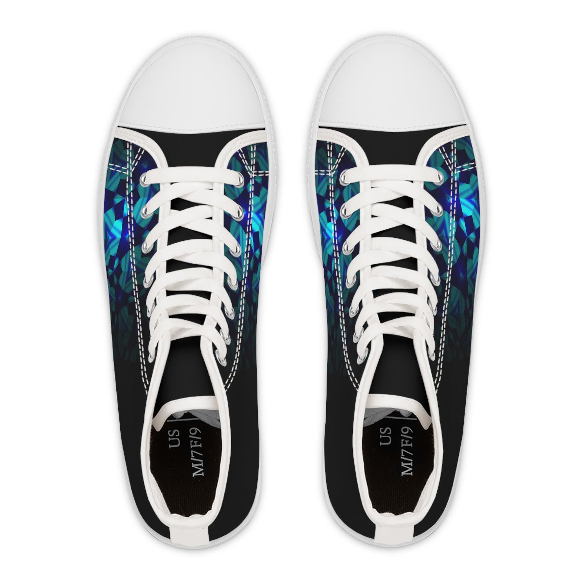 Teal Geometric Mosaic Women's High Top Sneakers | Patterned Canvas Shoes