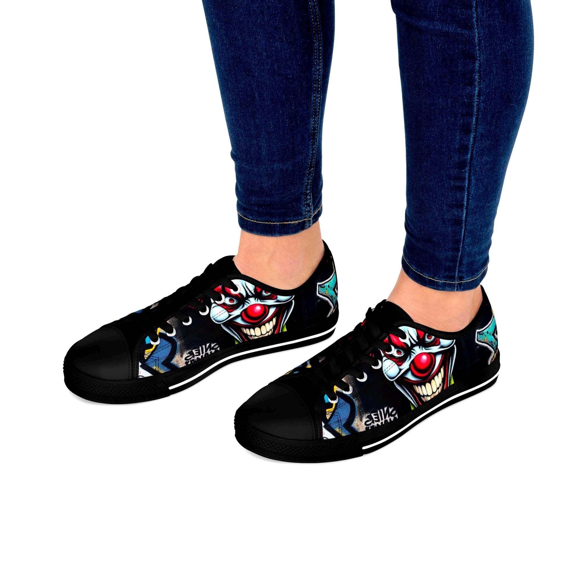 Creepy Clown Graffiti Face Women's Low Top Sneakers | Horror Carnival Art