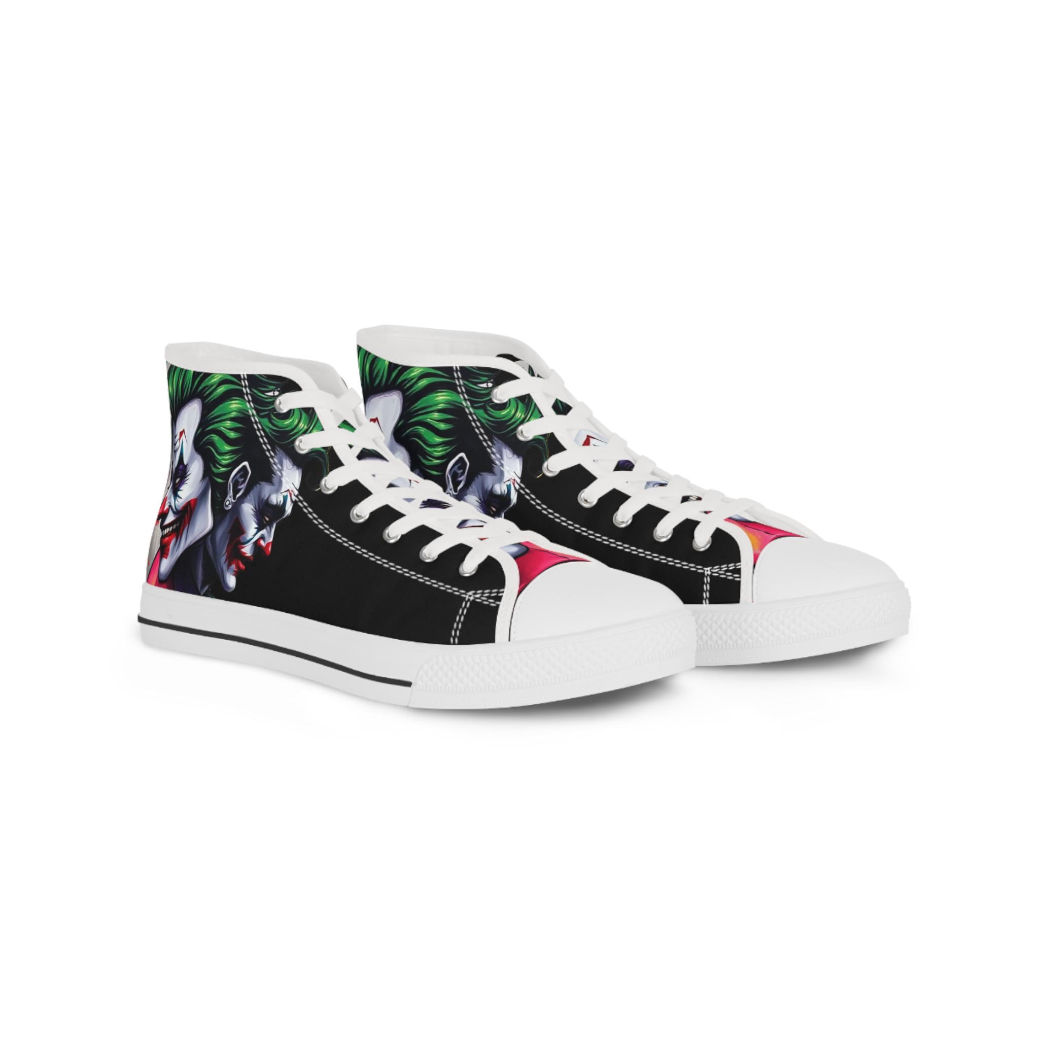 Men's Joker Clown Face High Top Sneakers, Comic Book Art Footwear