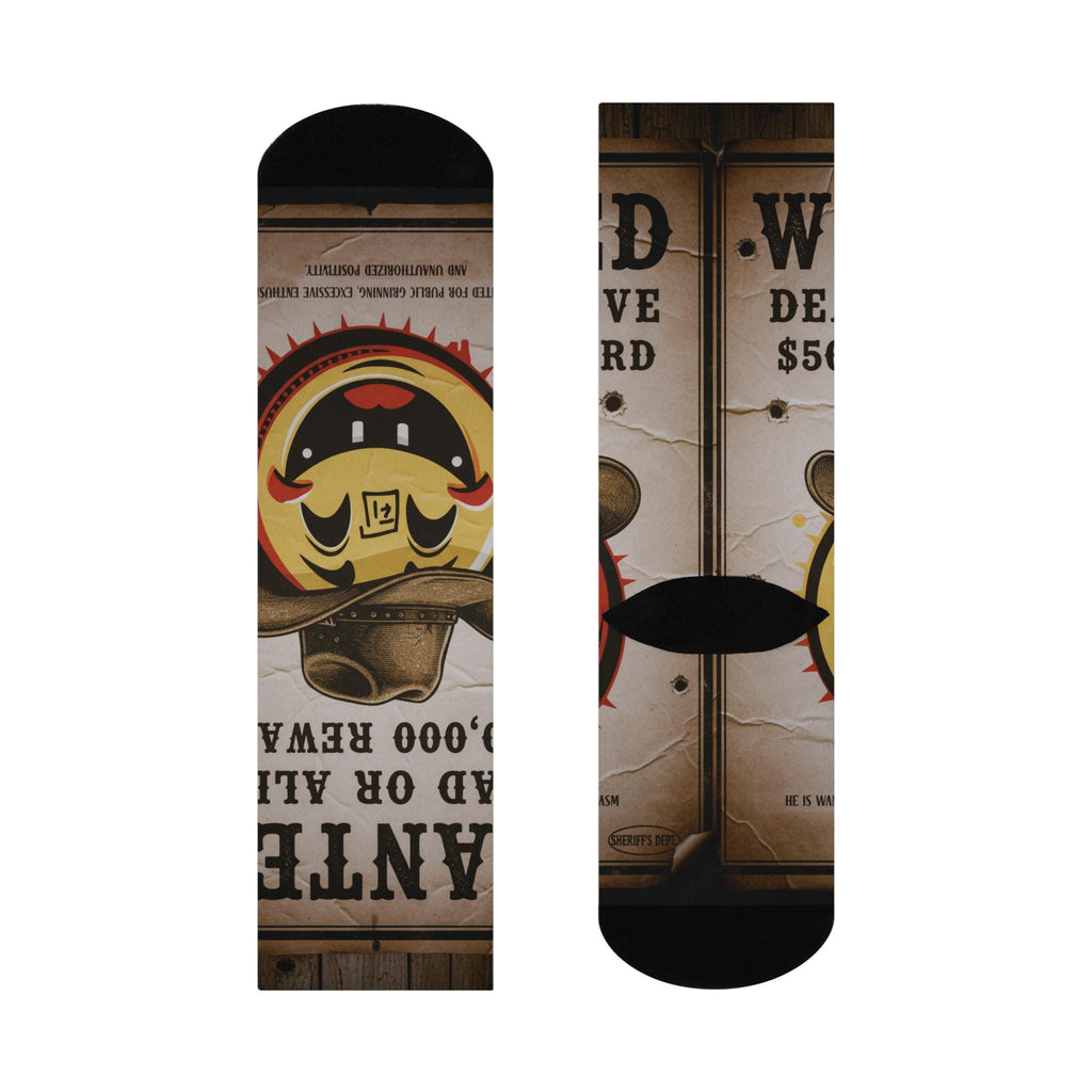 Wanted Poster Smiley Face Socks | Crew Socks