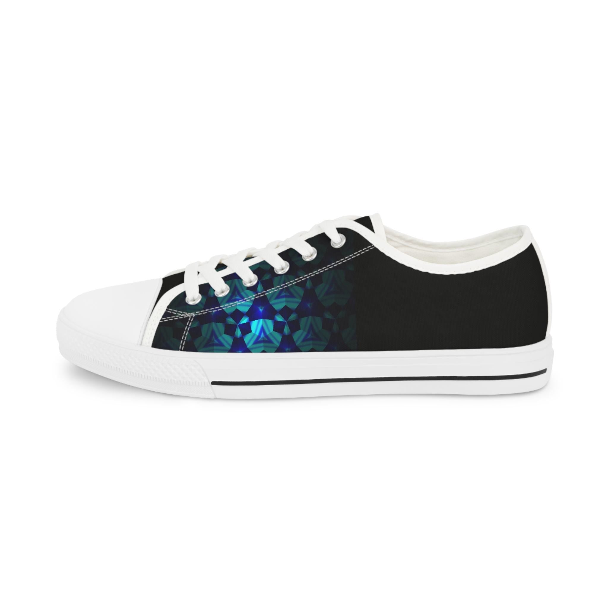 Teal Geometric Mosaic Abstract Pattern Men's Low Top Sneakers | Geometric Art Print