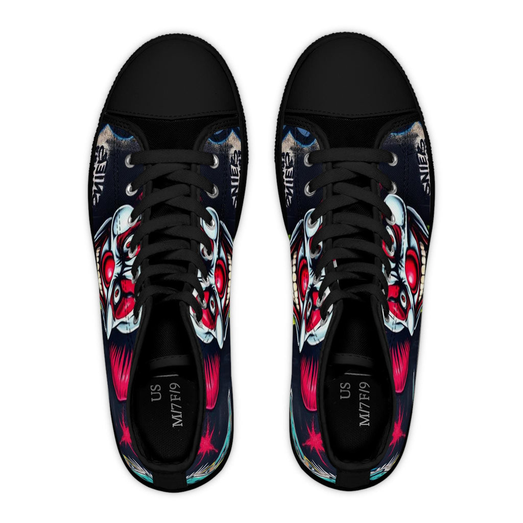 Creepy Clown Graffiti Face Women's High Top Sneakers | Horror Halloween Shoe Art