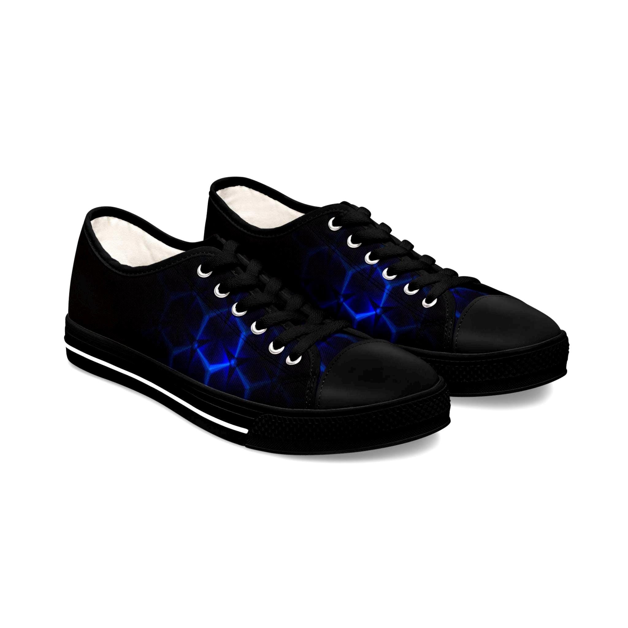 Blue Hexagon Circuit Pattern Women's Low Top Sneakers | Tech Grid Design