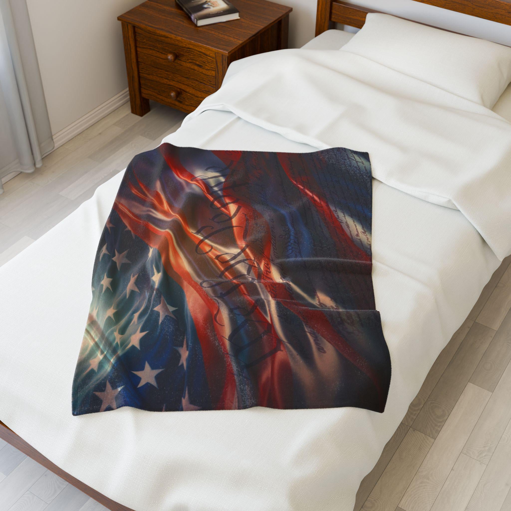 American Flag Wave blanket | Patriotic Stars Stripes Velveteen Plush