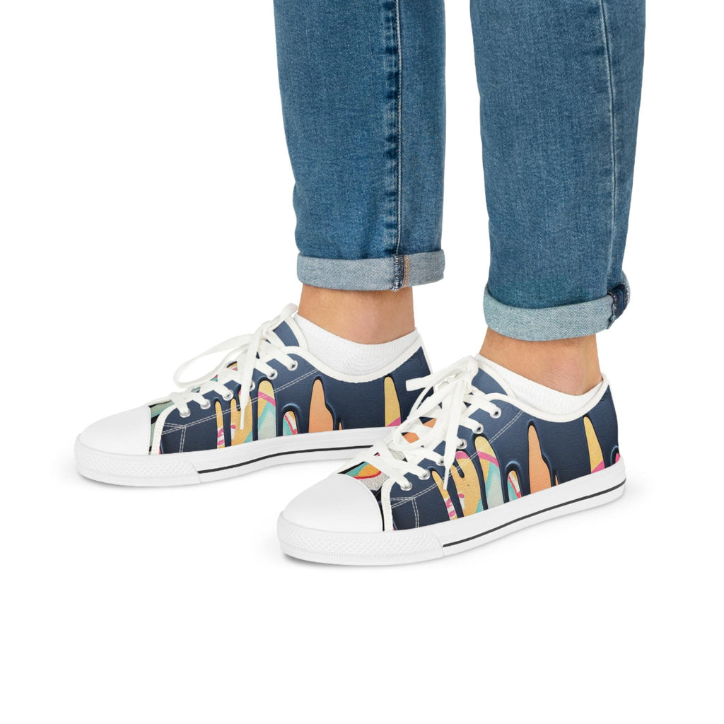 Paint Drip Pattern Men's Low Top Sneakers | Navy Patterned Canvas