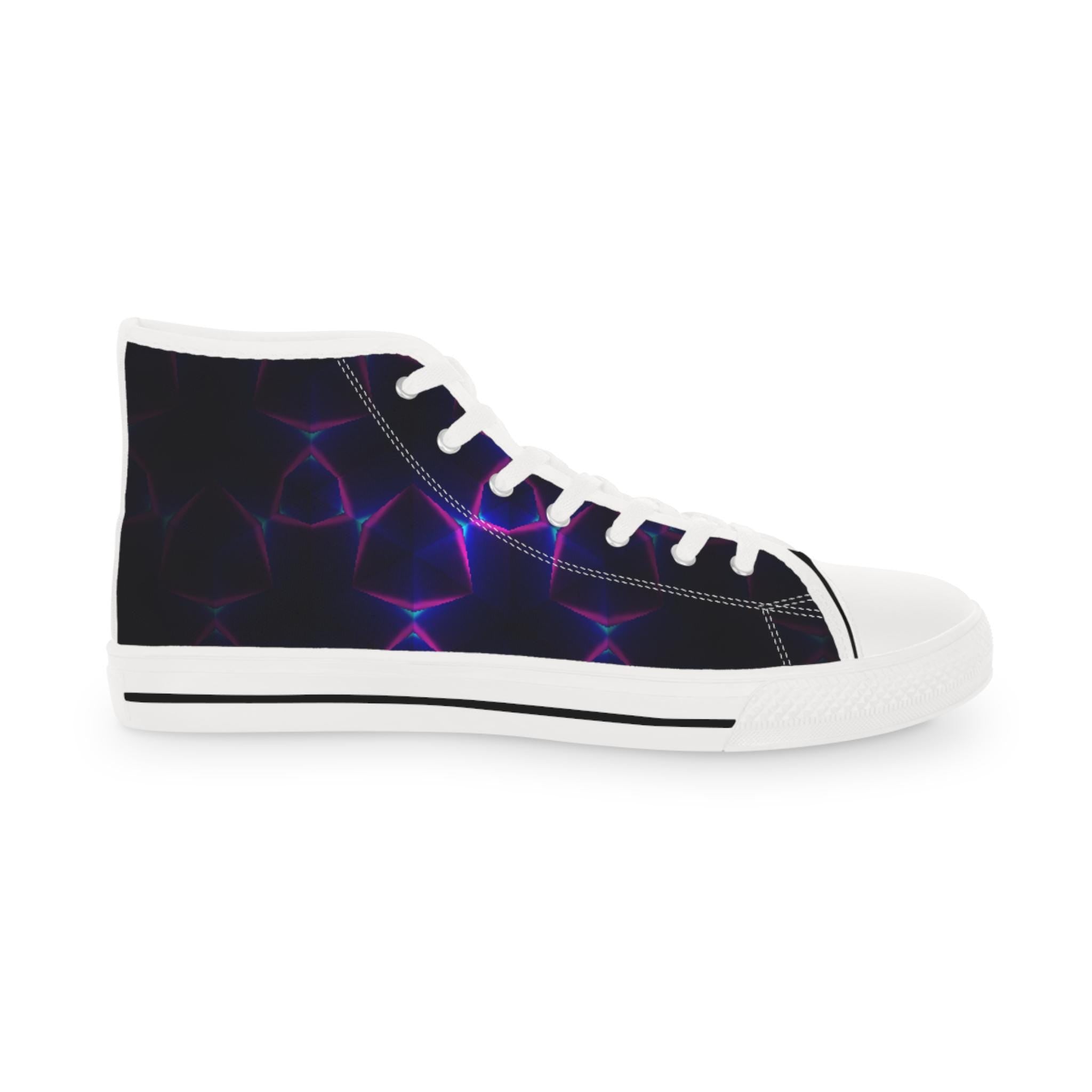 Neon Plasma Pattern High Top Sneakers | Purple Electric Wave Shoes
