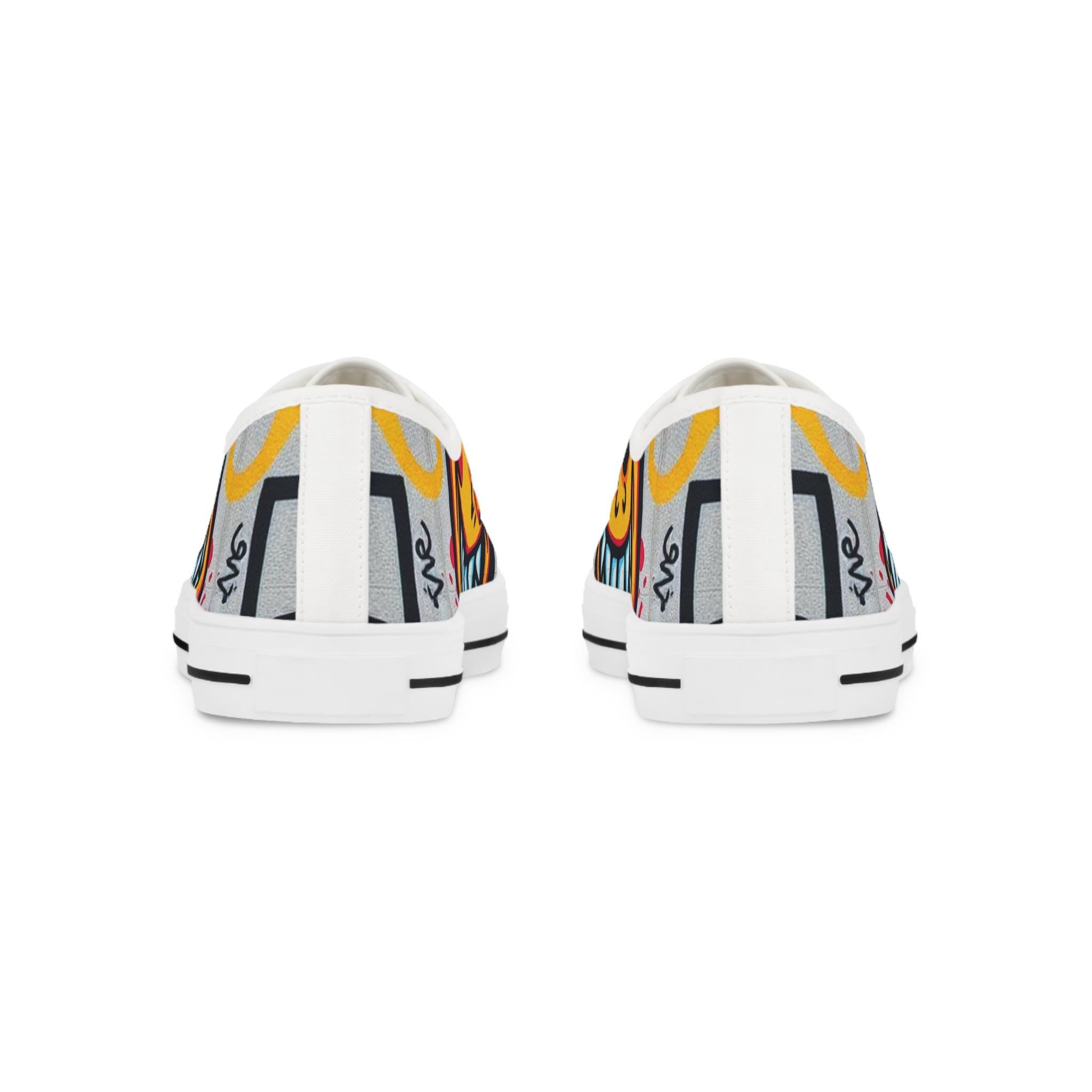 Evil Smile Graffiti Emoji Face Men's Low Top Sneakers | Bold Streetwear Illustration