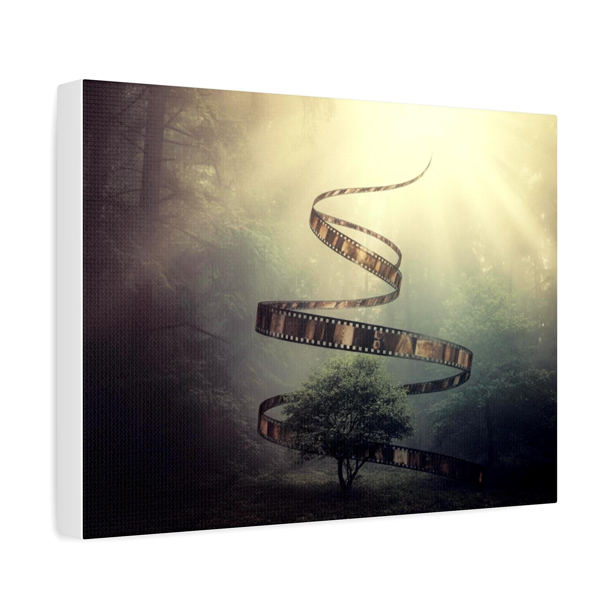 Film Reel Spiral Over Tree Canvas