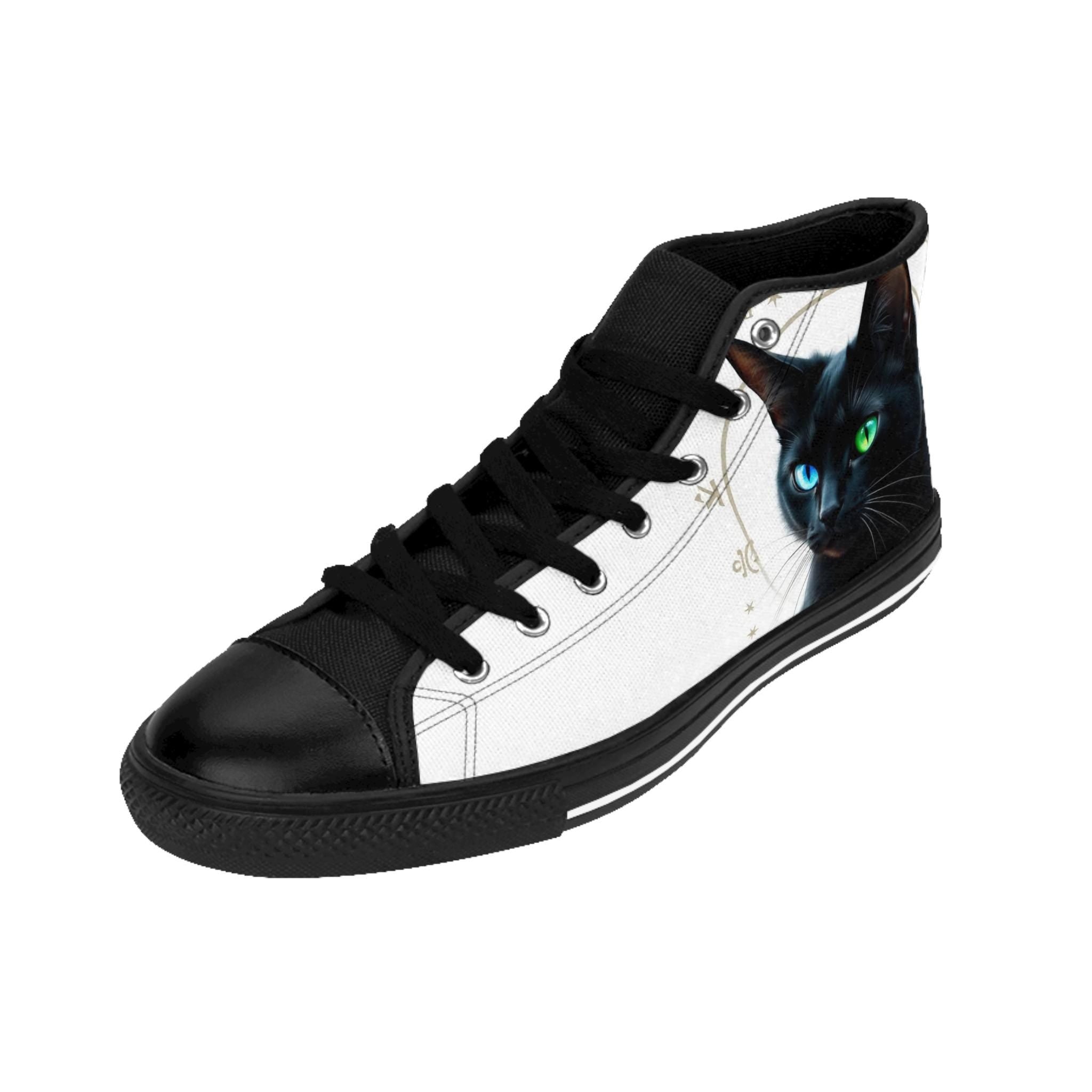 Black Cat Portrait Sneakers | High Top Canvas Shoes