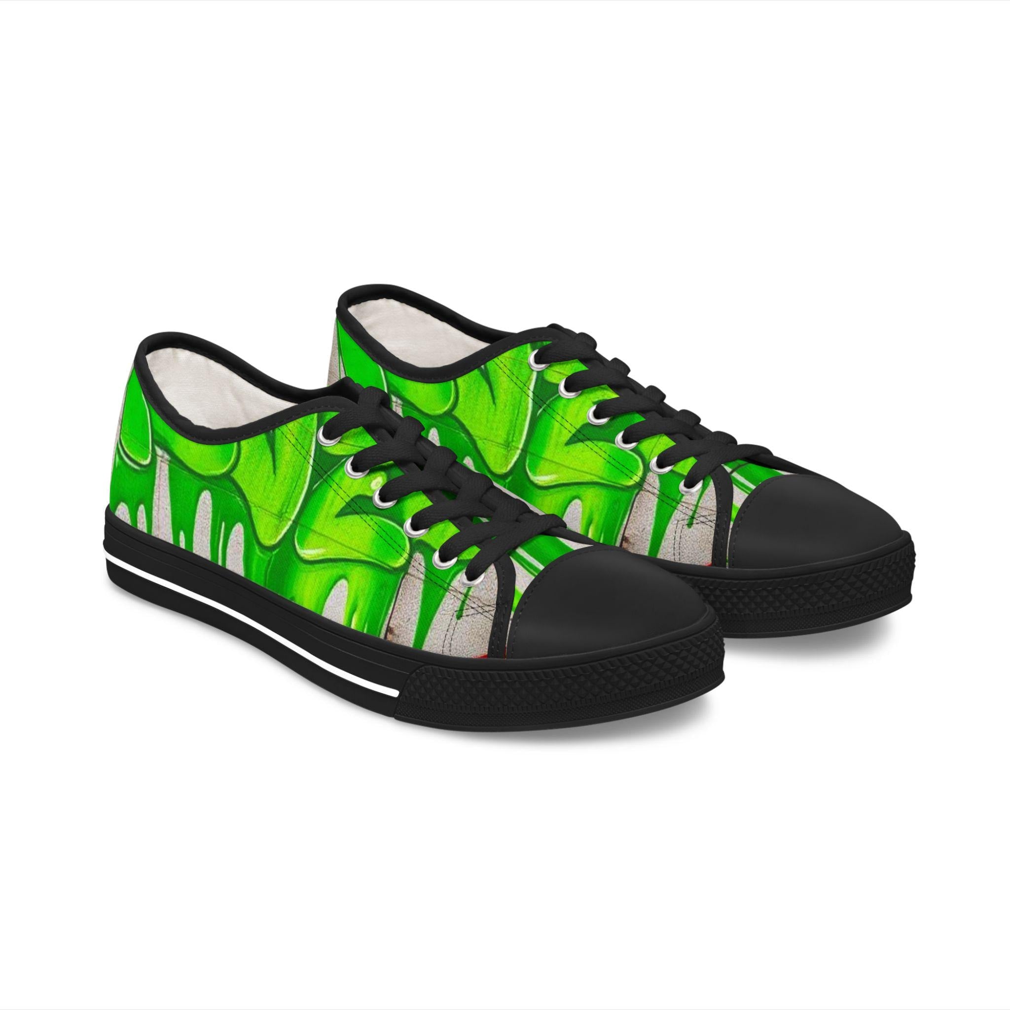 Green Paint Drip Women's Low Top Sneakers | Neon Slime Design