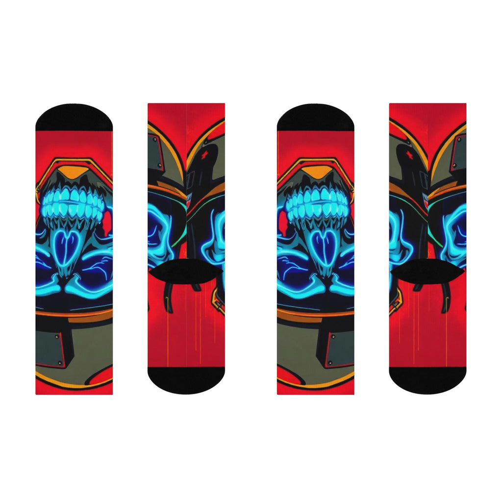 Neon Skull Crew Socks | Cushioned Biker Helmet Design