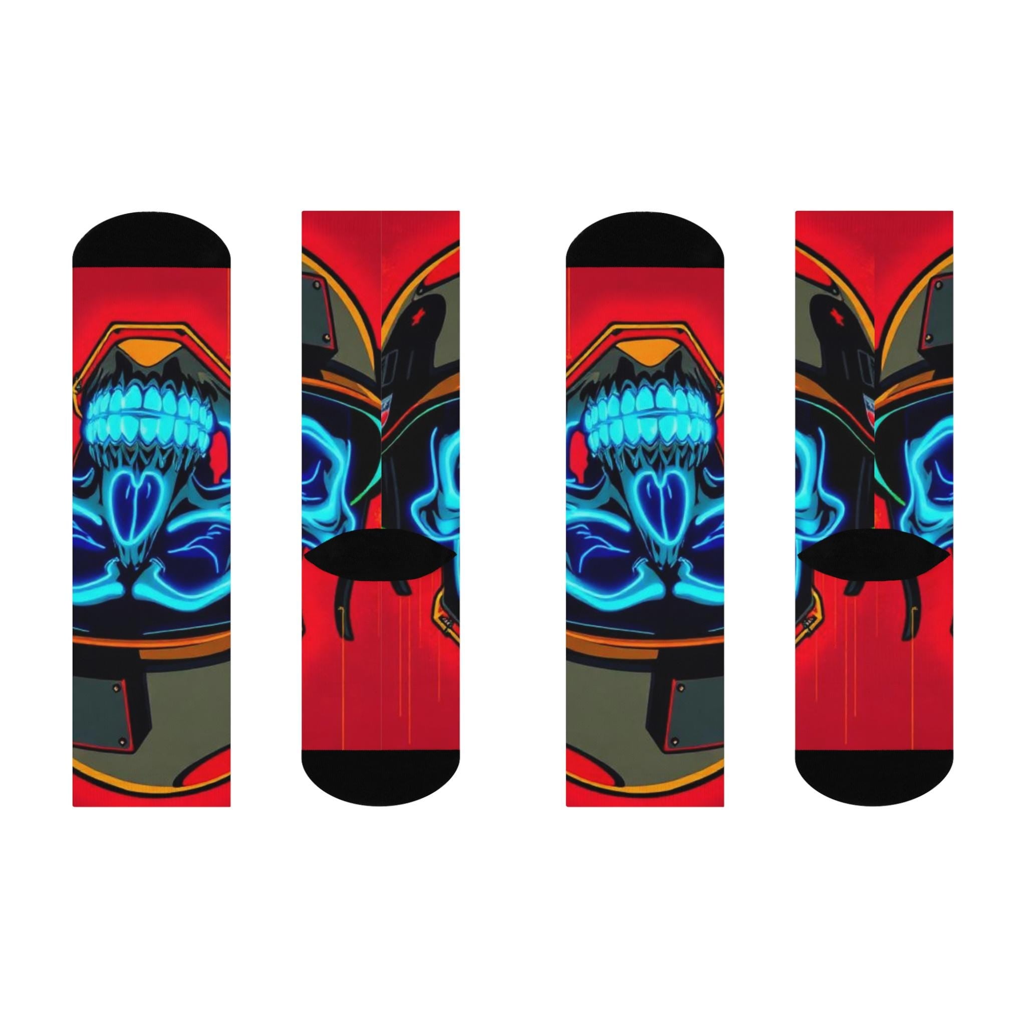 Neon Skull Crew Socks | Cushioned Biker Helmet Design