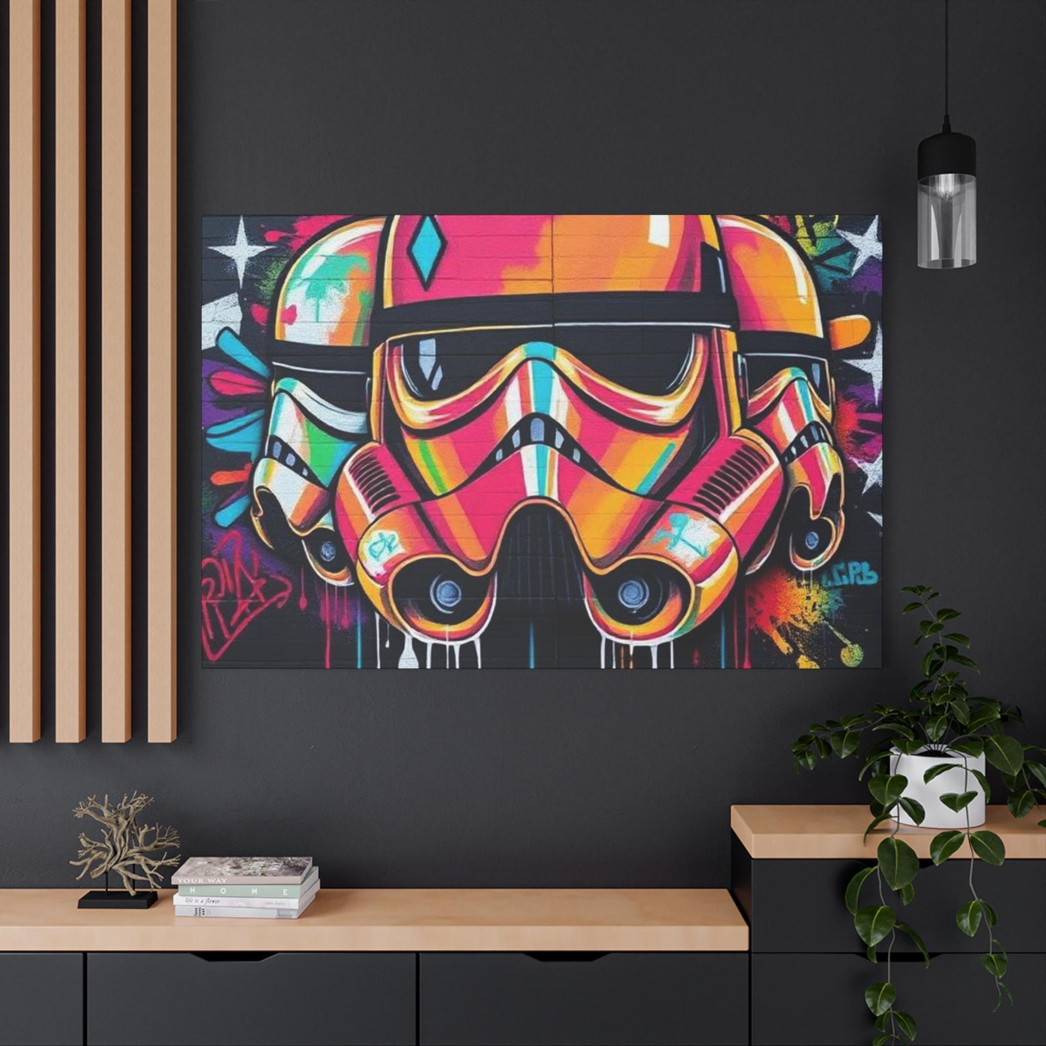 Neon Graffiti Space Trooper Canvas | Matte Stretched Wall Art